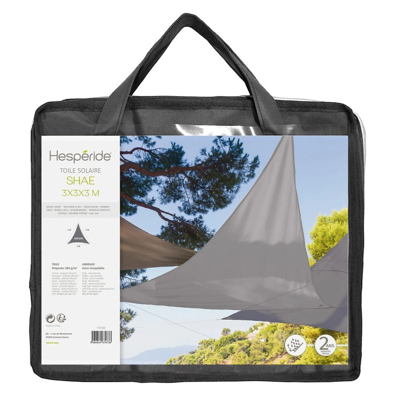 Toile Solaire 3x3x3m Shae Ardoise Hespéride 5 Toile Solaire 3x3x3m Shae Ardoise Hespéride – Image 3